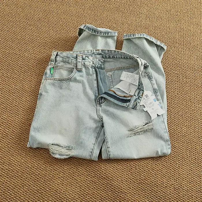 Pantalon en denim bleu clair rétro pour hommes, tendance de rue, déchiré, vintage, nouvelle tendance