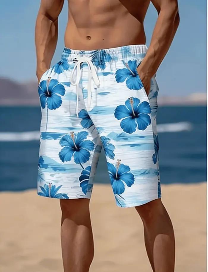 Shorts de plage/culottes de bain pour hommes avec imprimé floral hawaïen rétro en 3D, parfaits pour