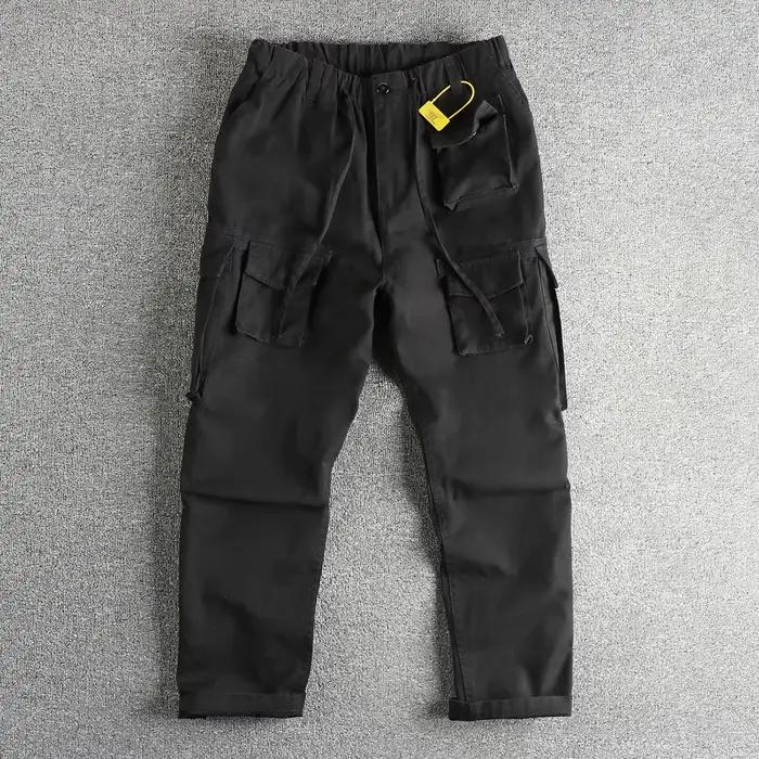 Amei – salopette tendance rétro kaki en tissu tissé à carreaux pour hommes, tube droit ample multi-p