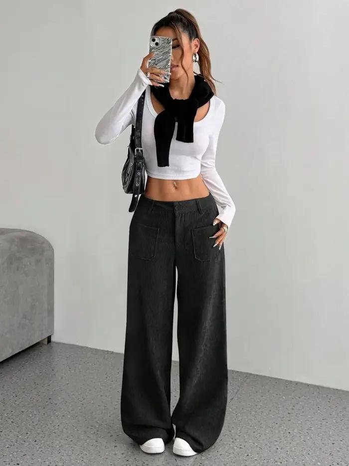 Pantalon en velours côtelé pour femmes, européen et américain, nouvelle mode ample et décontractée,
