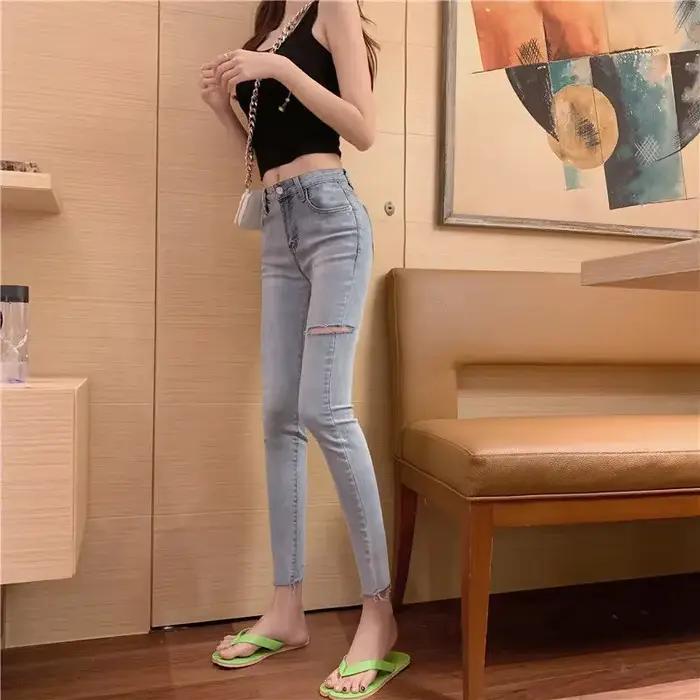 Pantalon en denim coupe crayon pour femme, jean court coupe slim, coupe ample, Pipe fjpouvez-vous ar
