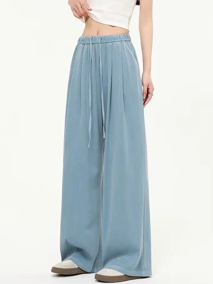 Été mince Lyocell jean femmes taille élastique glace soie jambe large Denim pantalon rose Baggy jean