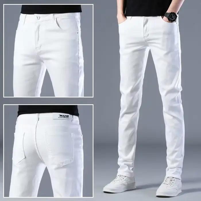 Jeans pour hommes, couleur unie, coupe slim, jambe étroite, décontracté, classique, blanc, noir, pri