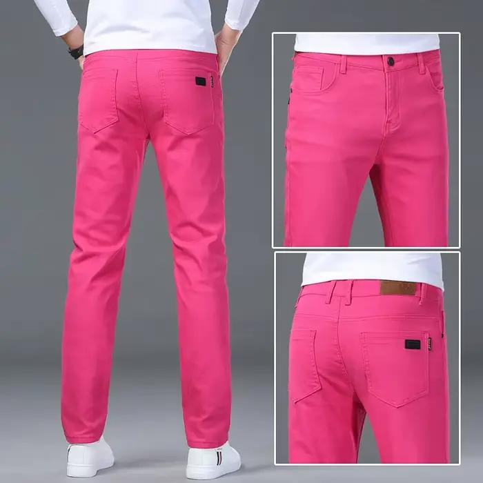 Jean décontracté pour hommes, Rose brodé, coupe Slim, élastique, jambe droite, pantalon Long, confor