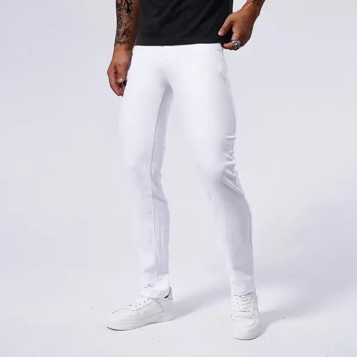 Jean blanc décontracté pour hommes, nouveau pantalon en Denim, confortable, extensible, coupe cintré