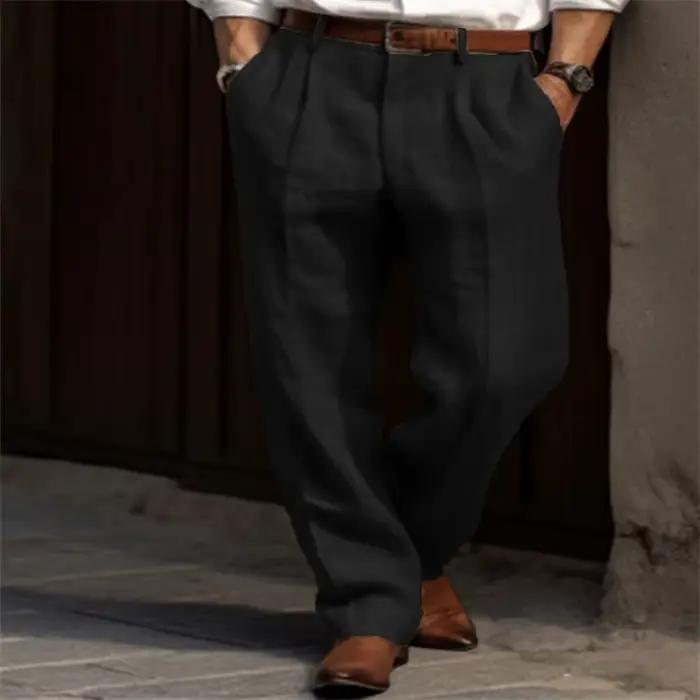 Vintage couleur unie pantalon en lin ample pour hommes printemps été nouveau pantalon droit décontra