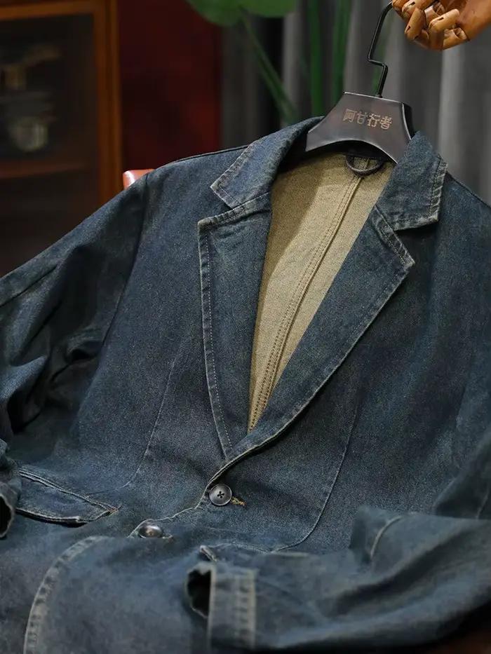 Blazer en jean pour homme, style streetwear japonais, vintage, coupe ample, décontracté, grande tail