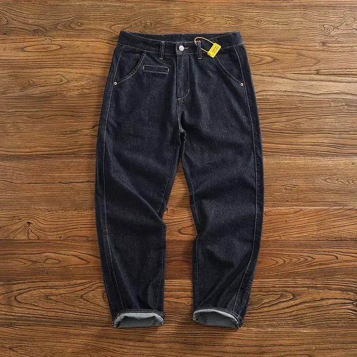 Pantalon en Denim Délavé pour Homme, Vêtement Décontracté avec Cône Droit, Processus de Fixation de