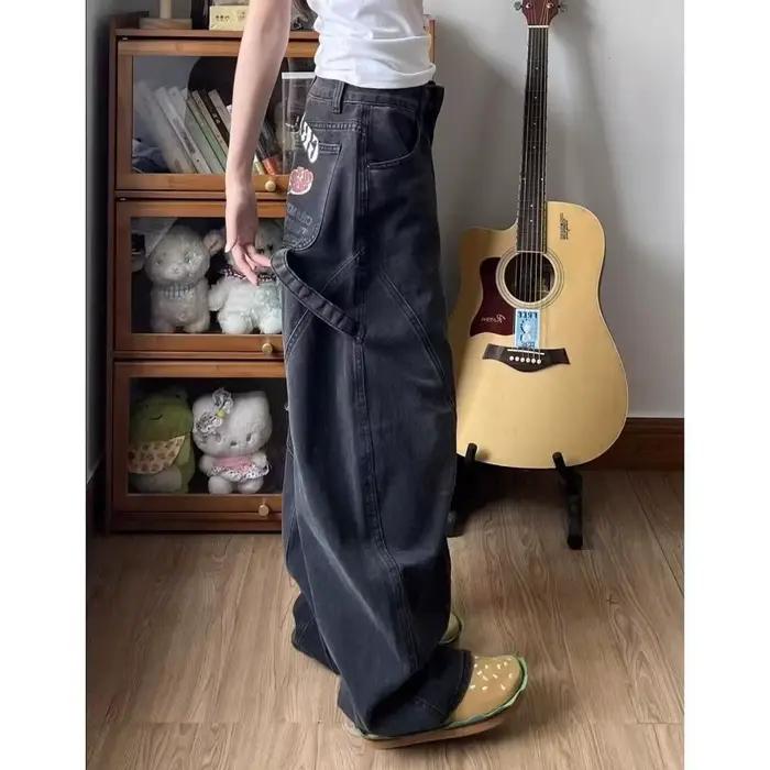 Jean américain à couteau incurvé pour femmes, ample, taille haute, lettre imprimée, Design polyvalen