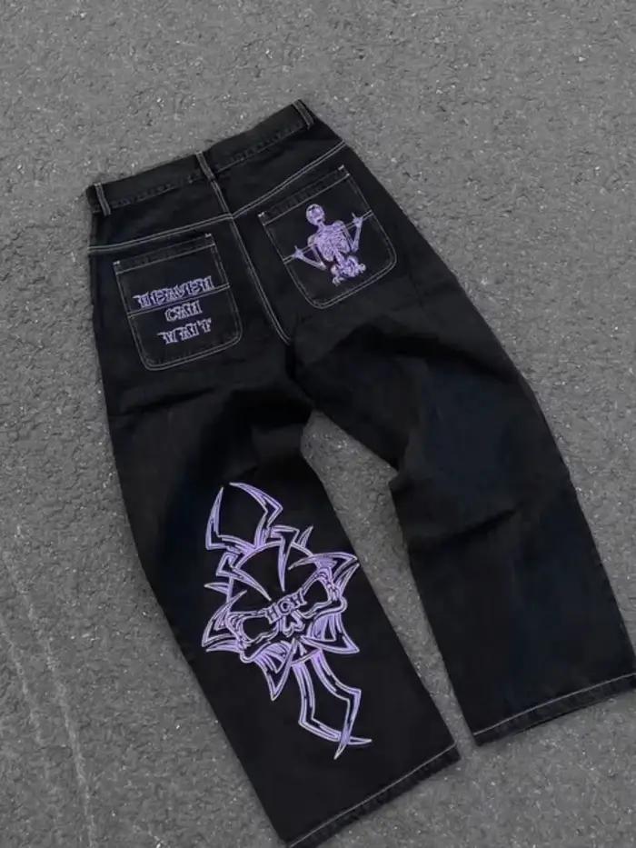 Jean brodé de crâne pour femmes, tendance de la mode de rue, Harajuku Y2K, nouveau Hip Hop Joker, pa