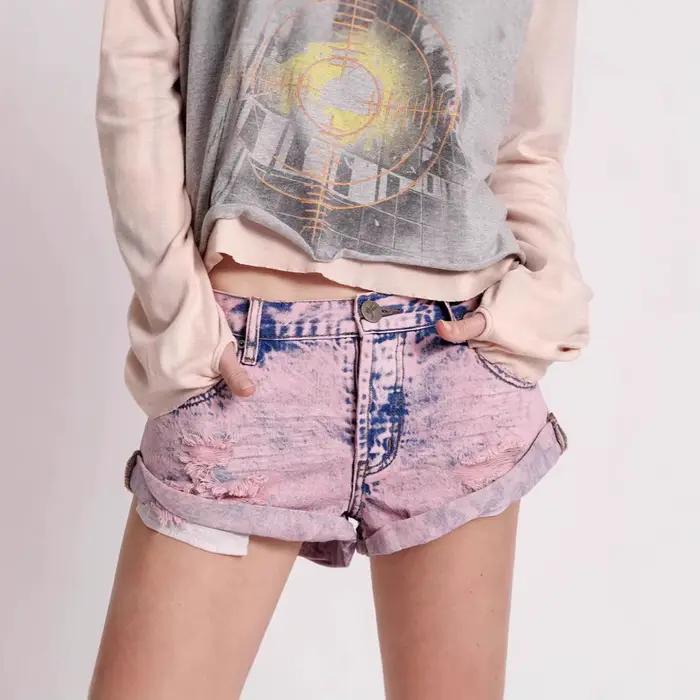 2025 été nouveau Style Denim Shorts-pantalon en Denim lavé en violet rose-Style de rue vêtements pou