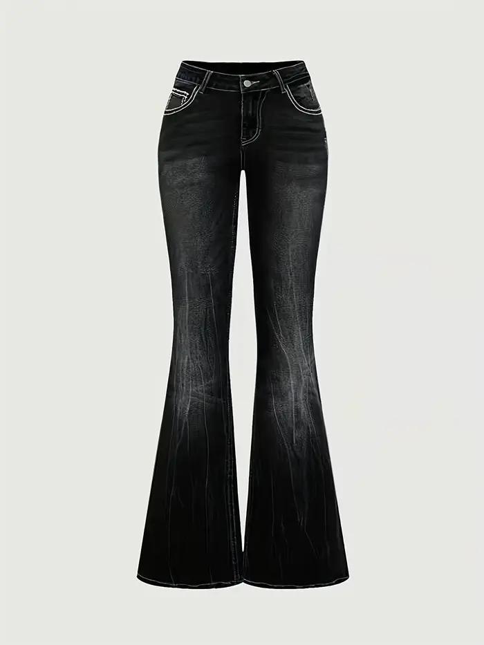 Jeans évasés Y2K 2026 pour femme – Style urbain rétro, coupe slim, broderies tendance, strass scinti