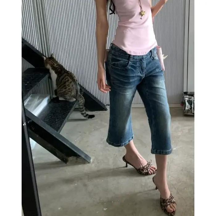 Jean rétro américain taille basse style Spice Girl, coupe décontractée pour femme, idéal été