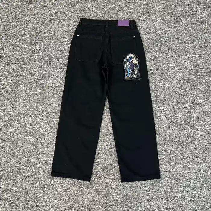Jeans Derschutze avec broderie de motifs de haute qualité, pantalon en denim rétro gris, pour hommes