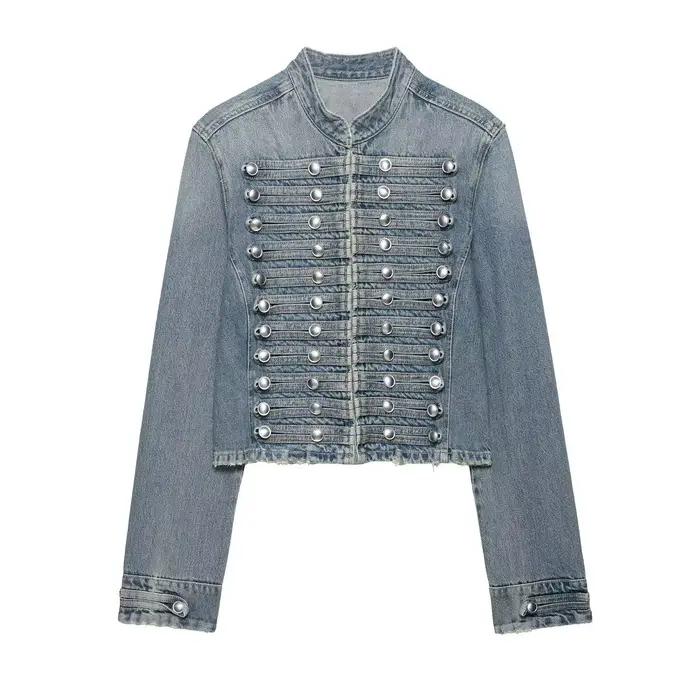 HH Blouson en jean élégant et ajusté pour femme, bleu, printemps-automne 2026, tendance, double bout