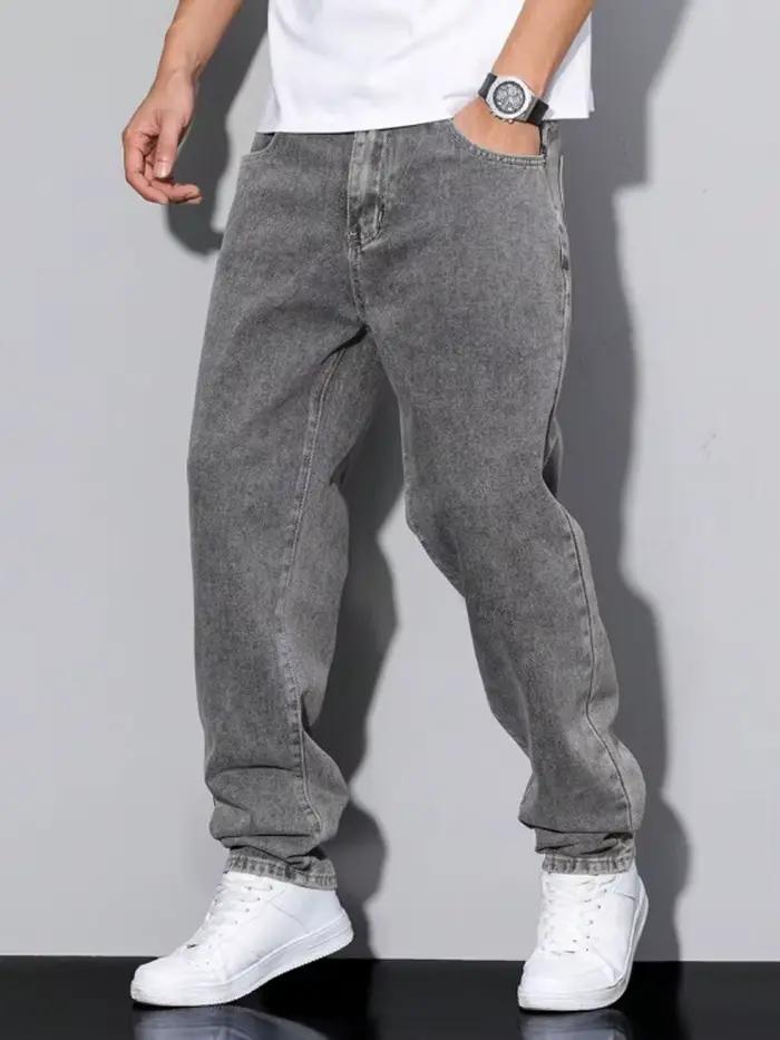 Jean droit noir et gris pour homme, style vintage coréen, Y2K, hip-hop, décontracté, coupe large, en
