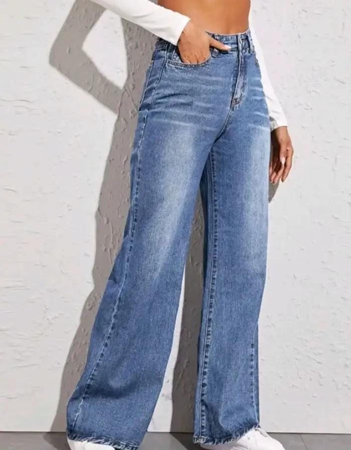 Jean ample taille haute à jambe large pour femme, style explosion mode européen et américain, collec