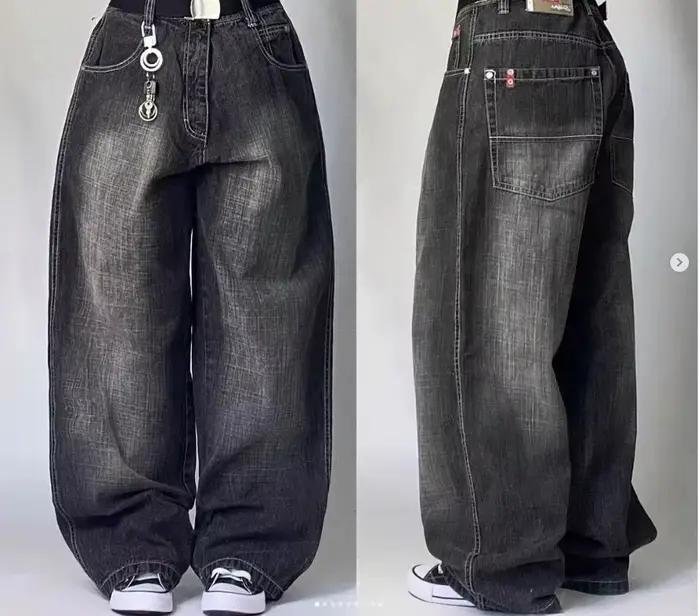 Jean brodé tête de mort tendance streetwear pour femme, style Harajuku Y2K, nouveau pantalon large c