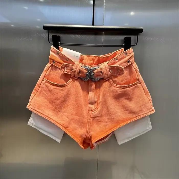 Short en Jean Orange avec poches taille haute, pantalon chaud Sexy, nouvelle collection automne 2025