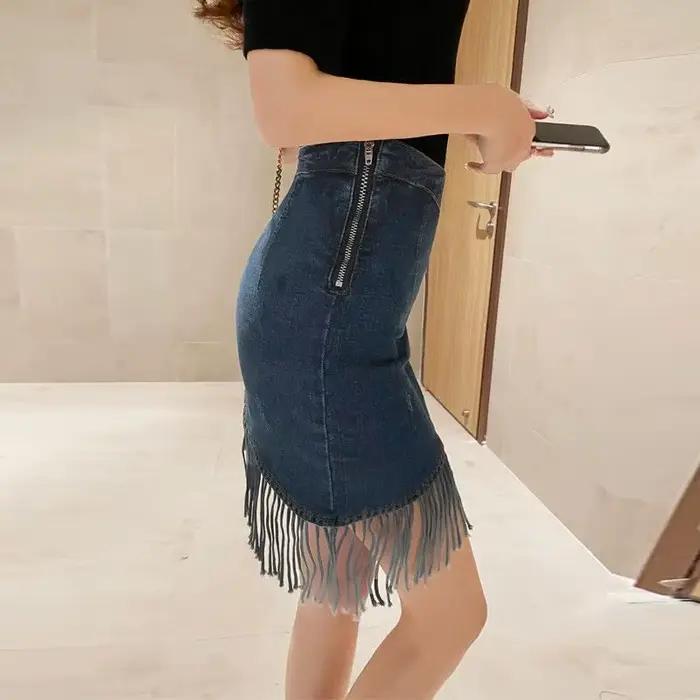 Jupe en jean à franges pour femme, nouveau style d'été, jupe trapèze tendance de cette année, bleu,