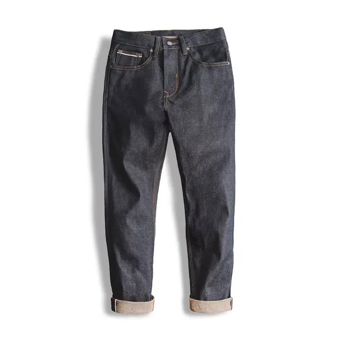 Maden Retro 11,6 oz lisière jean en denim brut conique coupe régulière jean en coton avec fermeture