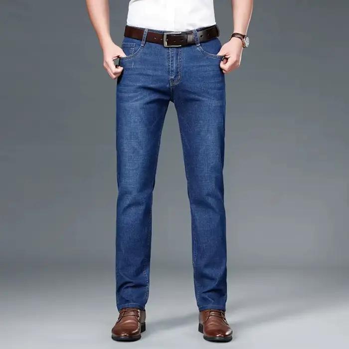Pantalon en jean pour homme, coupe droite, bleu et noir, grandes tailles, style professionnel