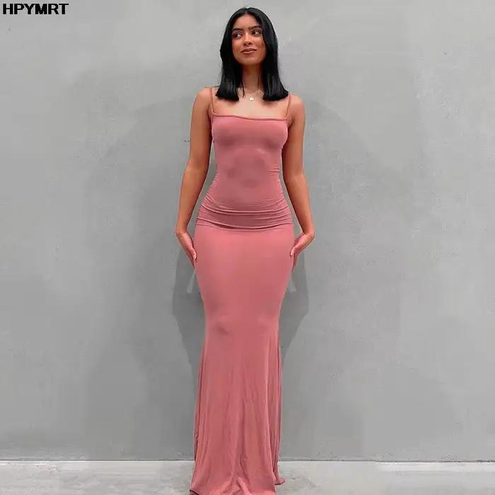 Robe longue à bretelles, dos nu, Maxi, Slim, tenue de fête, Club, vacances, Sexy, décontractée, été,