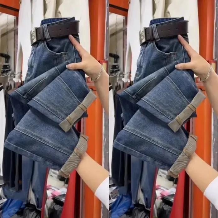 Jean en denim bleu foncé pour femme, taille haute, style Dad, tendance, nouvelle collection printemp