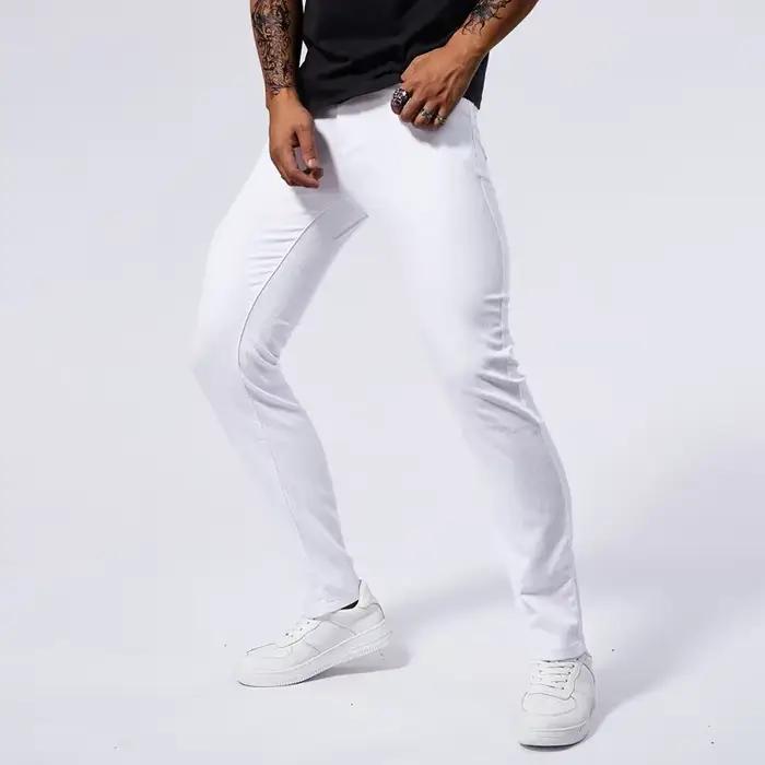 Jean blanc décontracté pour hommes, nouveau pantalon en Denim, confortable, extensible, coupe cintré