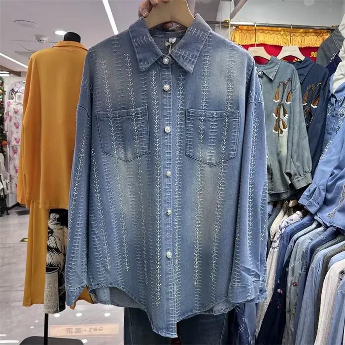 SuperAen – Nouvelle chemise en jean brodée à rayures style européen et américain pour femme, collect