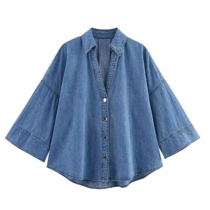 Denim pantalon tenue pour femmes 2 pièces printemps automne mode à manches larges chemise décontract