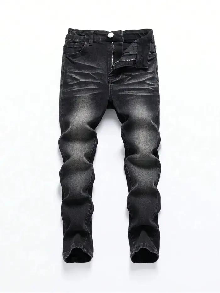 1 pièce de jean à la mode délavé flocon de neige quatre saisons pour hommes, pantalon en denim décon