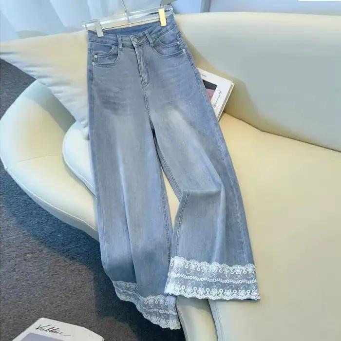 Pantalon Cowboy femme 2025 printemps été Design de mode dentelle dames jean à jambes larges taille h