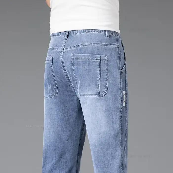 Adt-Jean Slim à Taille artificiel astique pour Homme, Pantalon Droit, Mode d'Été, en Coton, Style Dé