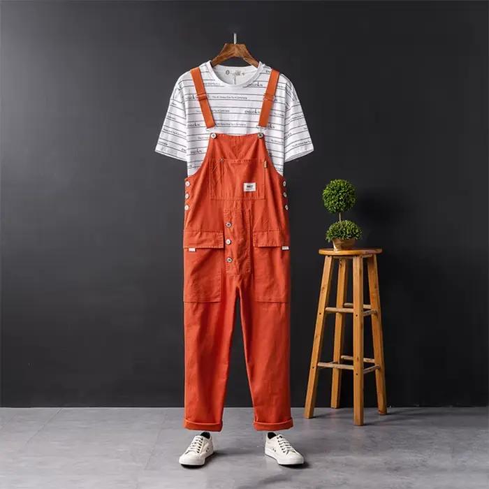 Salopette de printemps pour hommes, combinaisons à bavette en coton, multi-poches, droite adt, panta