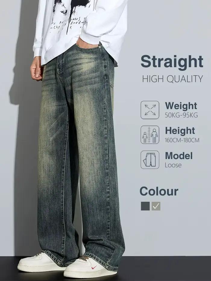 Jean Baggy en Coton à Jambes Larges pour Homme, Streetwear Rétro, Mode Coréenne, Denim Délavé Droit,