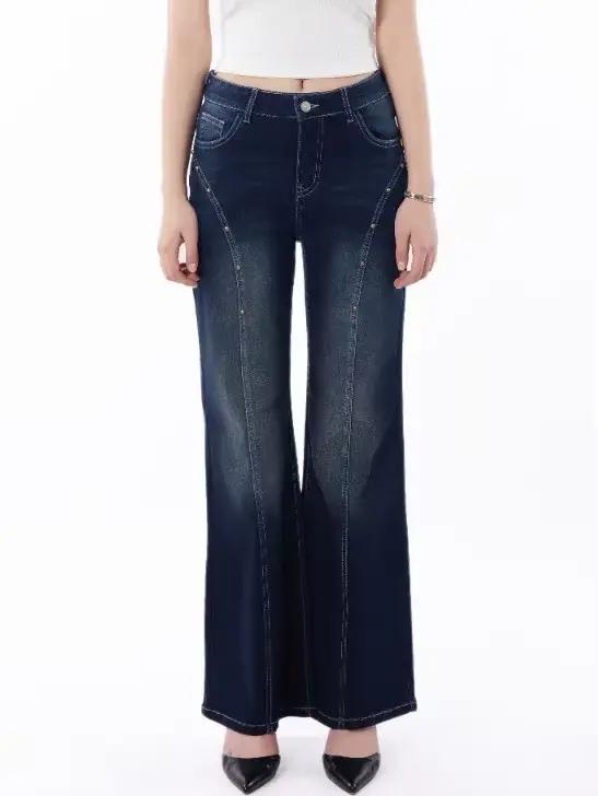 Jeans pour femmes, jeans rétro micro-évasés grandes tailles pour femmes, pantalons pour femmes slim
