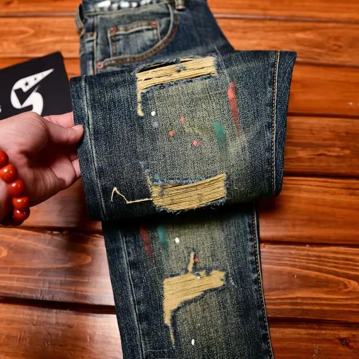 Jean à trous cassés pour hommes, vêtements pour hommes, impression de peinture, design tendance, rét