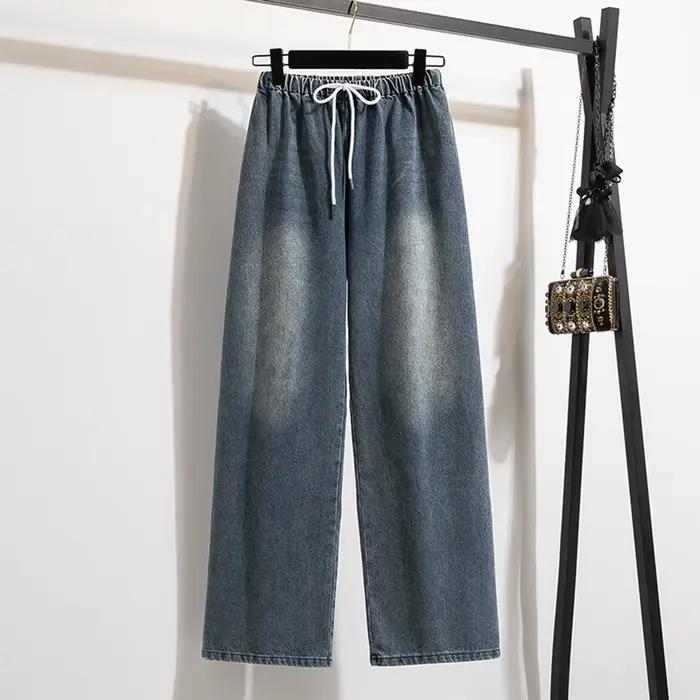 Jean surdimensionné pour femme, pantalon Long en Denim, taille élastique, ample, dégradé, jambes lar