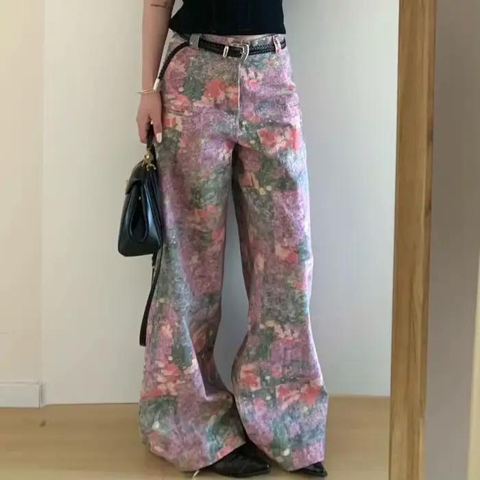 Nicemix américain Streetwear impression complète peinture à l'huile jean Floral fille épicée ample d