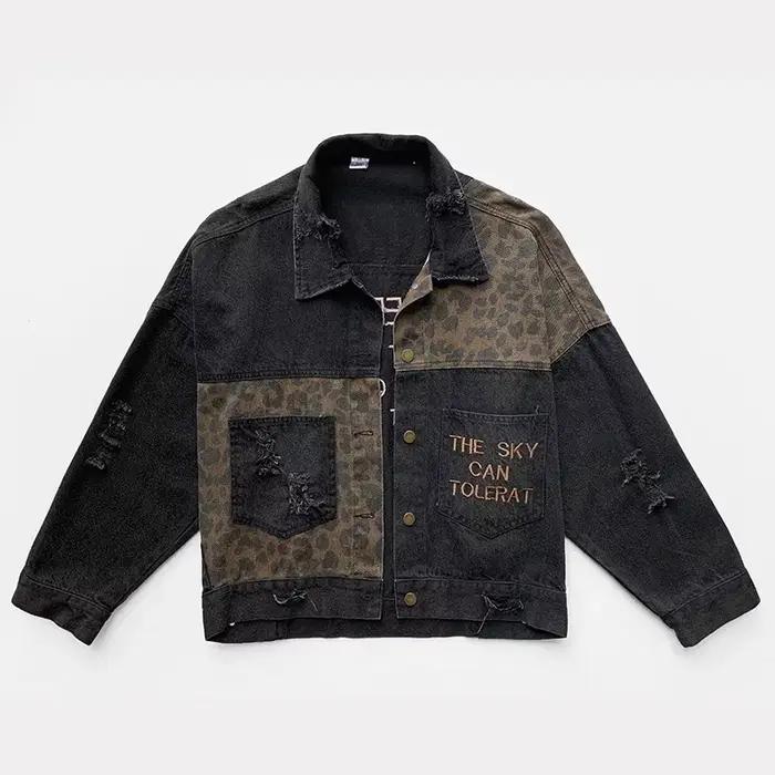 Veste en jean pour femme, manteau avec lettres brodées, léopard, Patchwork, ample, de haute qualité,