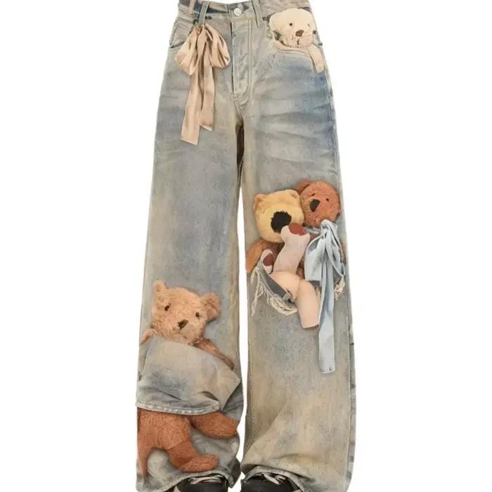 Jean imprimé 3D style rétro américain pour hommes et femmes, coupe ample et polyvalente, style stree