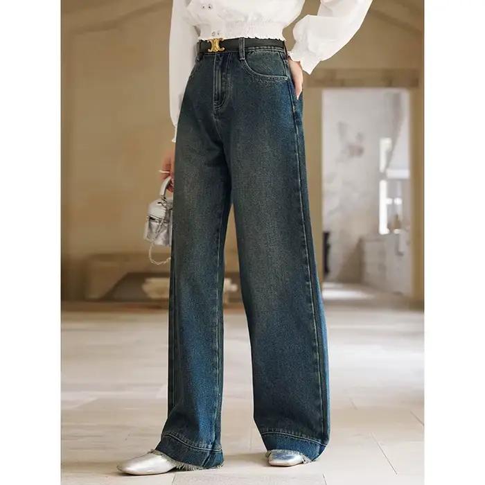 MISHOW américain rétro jambe large jean printemps taille haute mince coton élastique Denim pantalon