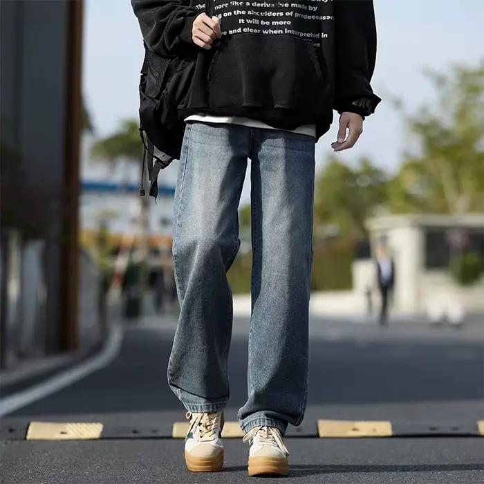 2025 printemps/été nouveaux hommes bleu clair coupe ajustée jean à la mode décontracté Vintage jambe