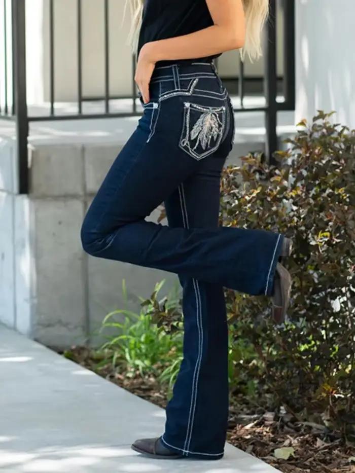 Jean Long en Denim pour Femme, Pantalon Droit, Fjélégant, Slim Fit, Décontracté, Simple, Régulier, S