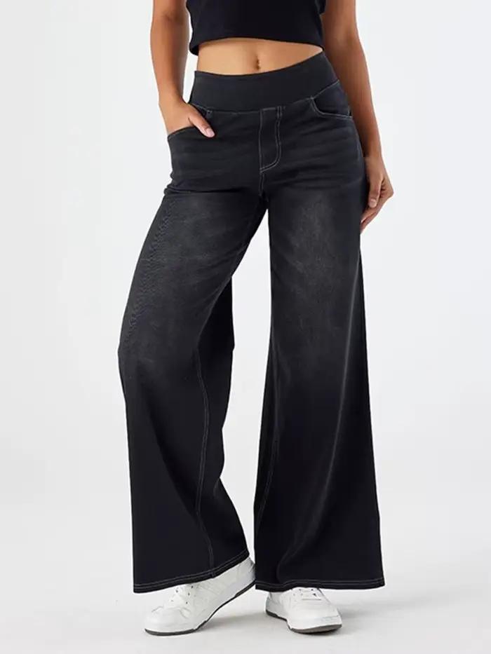 Jean en Denim pour femmes, pantalon Long à jambes larges, Streetwear Y2k, taille élastique, droit, é