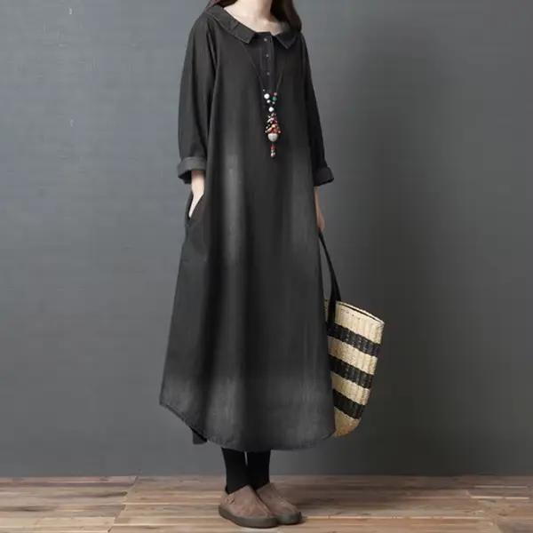 Nouvelle robe en jean pour femme, manches longues, coupe ample, décontractée, maxi, mode printemps-a