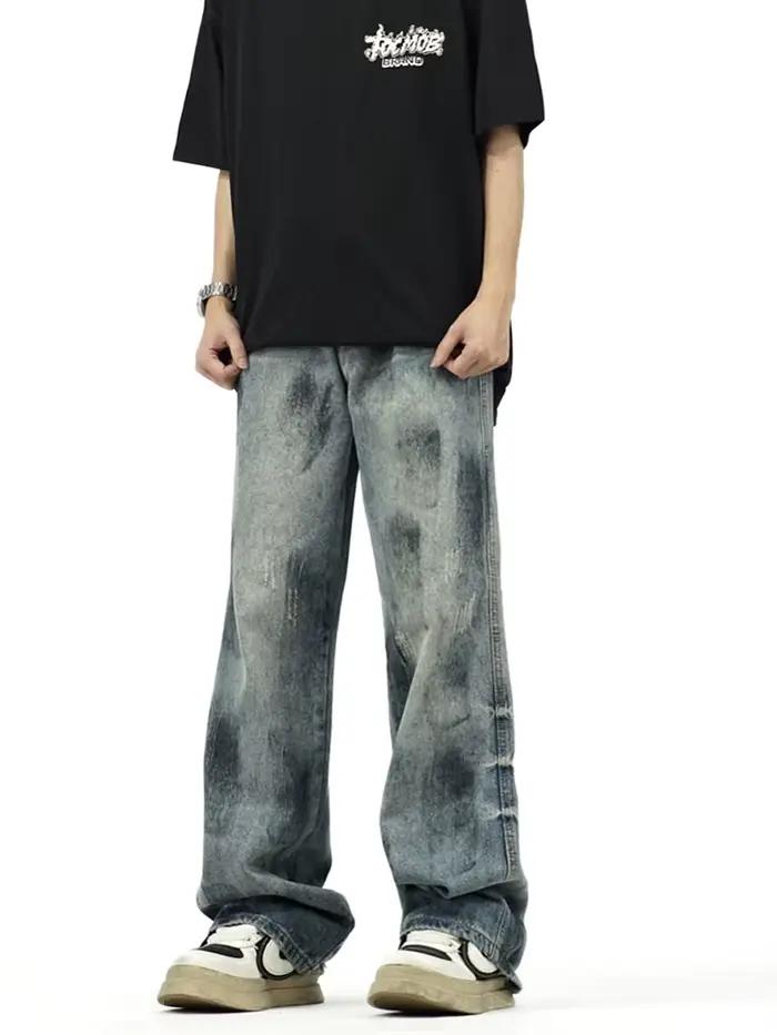 Nouveau Vintage hommes Baggy Denim pantalon 2025 automne Streetwear jambe large en détresse Jean Y2K