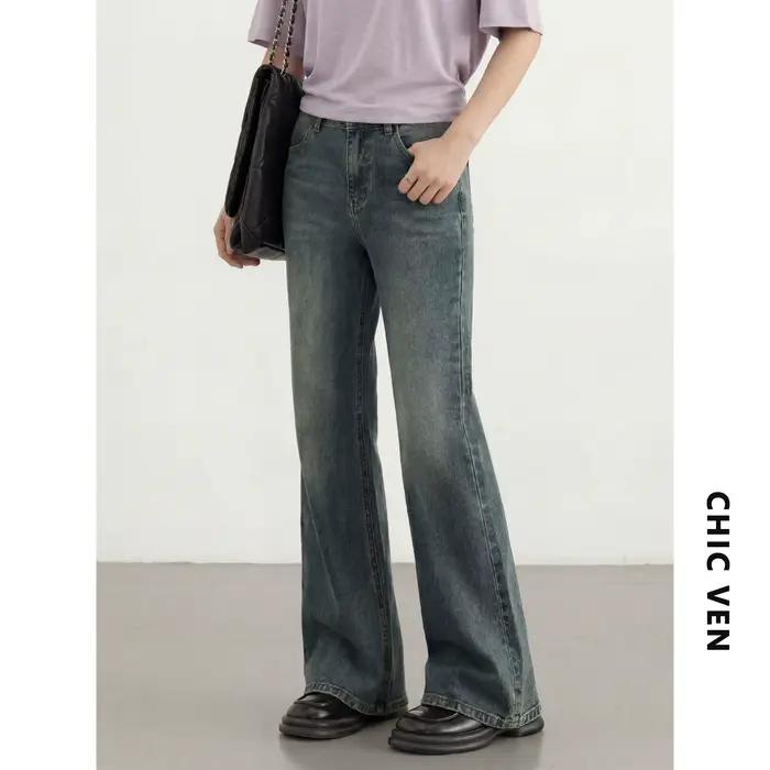 CHIC VEN Jean Femme Tendance Bleu Rétro Taille Haute Slim en Denim Micro-projectile Printemps-Été 20