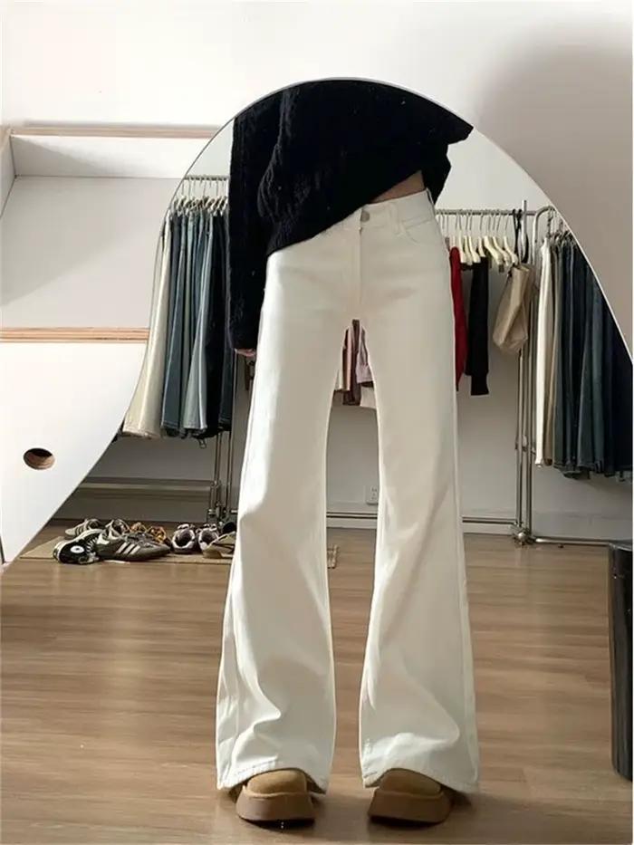 Botvotee American Vintage White Bootcut Jeans – Pantalon en jean évasé taille basse avec coupe non m